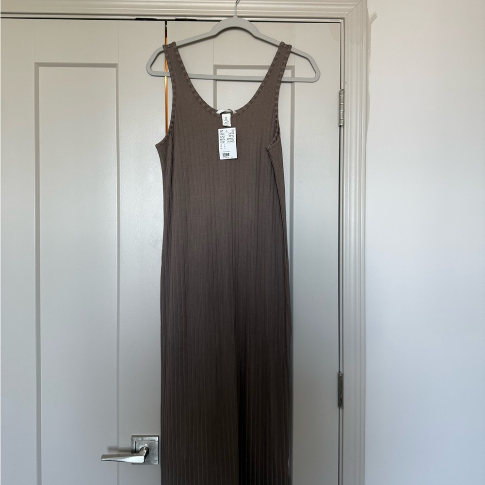 H&M Brown Ribbed Sleeveless Midi Dress NWT
